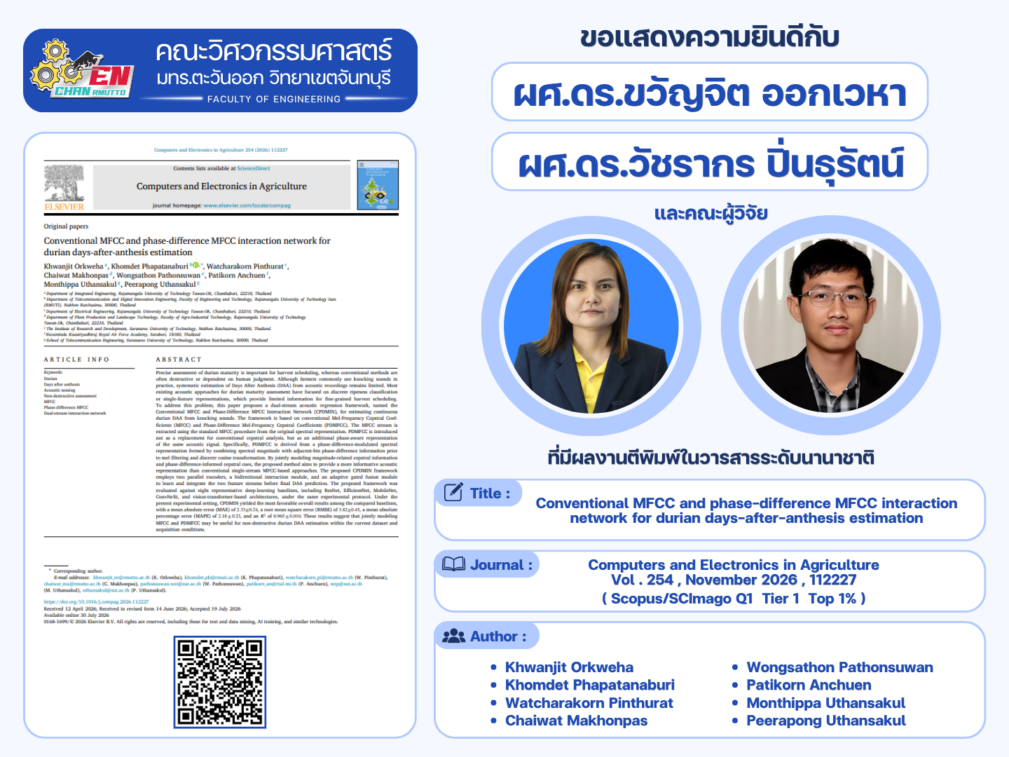 ผศ.ดร.ขวัญจิต ออกเวหา และ ผศ.ดร.วัชรากร ปิ่นธุรัตน์ ตีพิมพ์วารสารระดับนานาชาติ